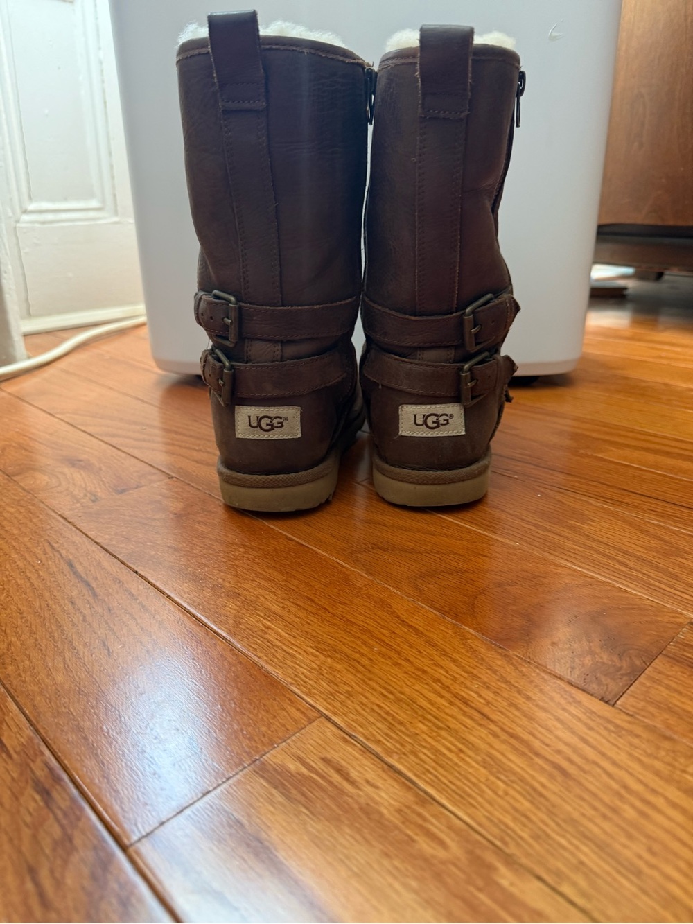 UGG Chocolate Brown Shearling-Trim Buckle Boots